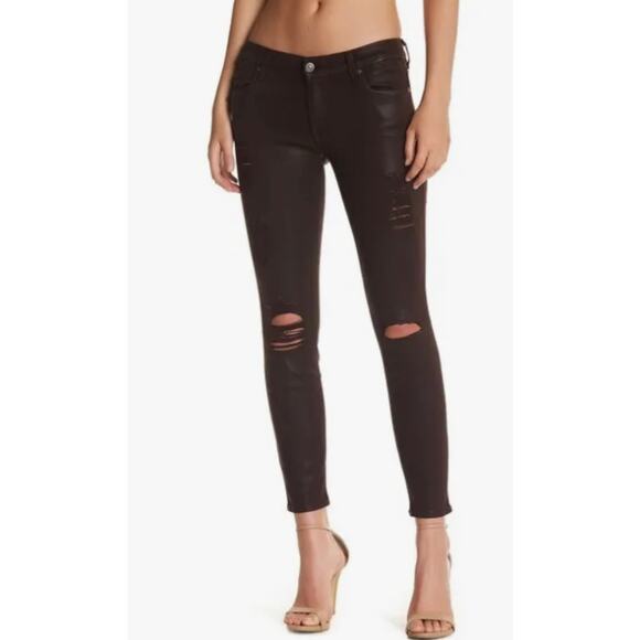 7 For All Mankind skinny waxed distressed ankle jeans Burgundy 27 - Picture 1 of 10